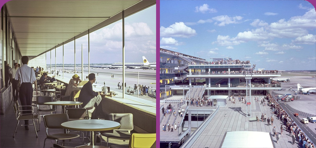 Prompt : Les terrasses d'Orly dans les années 60